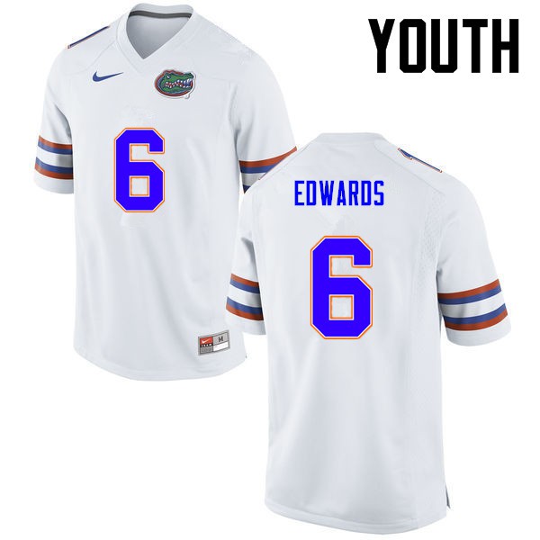 Florida Gators Youth #6 Brian Edwards College Football White